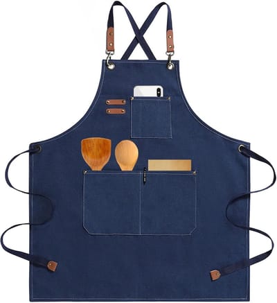 Canvasschorten Voor Mannen En Vrouwen - Unisex Schort Met 3 Zakken - Verstelbare Katoenen Werkschort - Chef-kok Schort Voor Keuken Grill En Koffiehuis - Ideaal Voor Barbecue Ambachtelijke Tuin En Barkeeper - Duurzaam En Gekruist Design-Donkerblauw