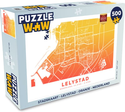 Puzzel Stadskaart - Lelystad - Oranje - Nederland - Legpuzzel - Puzzel 500 stukjes - Plattegrond