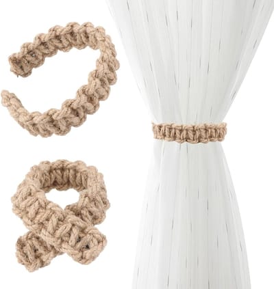 Solidchoice - 2 Stuks Handgemaakte Jute Gordijn Touwtjes voor Raambekleding