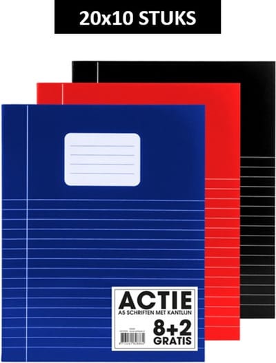 SOHO Schriften - A5 formaat - 70 grams papier - Met kantlijn - 3 kleuren - Zwart/Rood/Blauw - Lijn - 80 bladzijden - 20 x 10 stuks
