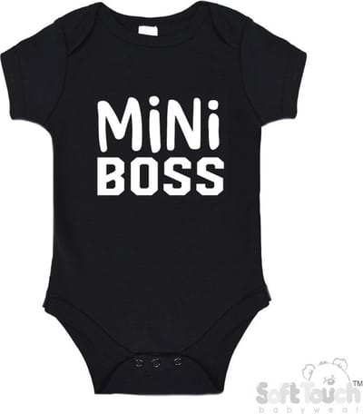 100% Katoenen Romper "Mini Boss" Unisex Katoen Zwart/wit Maat 56/62