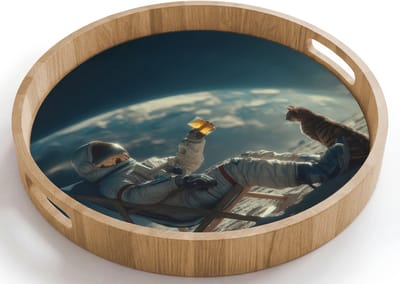 Dienblad rond 40x40 cm - Schootdienblad hout - Astronaut - Kat - Glas - Stoel - Borrelplank rechthoek - Plateau houten dienbladen