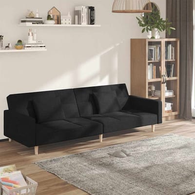vidaXL - Slaapbank - 2-zits - met - 2 - kussens - stof - zwart