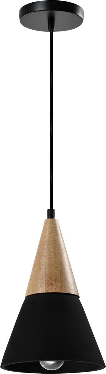 QUVIO Hanglamp landelijk - Lampen - Plafondlamp - Verlichting - Verlichting plafondlampen - Keukenverlichting - Lamp - E27 Fitting - Met 1 lichtpunt - Voor binnen - Hout - Metaal - Beton  D 18 cm - Zwart en lichtbruin