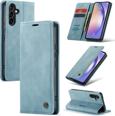 Casemania Hoesje Geschikt voor Samsung Galaxy A15 - Aqua Blue - Dunne Portemonnee Book Case - Slim Wallet Case met Pasjeshouder