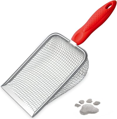 VHV Professionele Kippenmestschep Set van 1 - RVS Zeefhark met 3,8mm Maaswijdte - Metalen Kippenhok Reinigingsgereedschap voor Zand en Mest - Rood