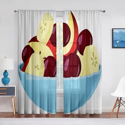 Fruit Sheer Voile Gordijn Lachende Banaan Appel Sinaasappel Citroen Raam Tule Gordijnen voor Woonkamer Slaapkamer Keuken Decoraties 1 PCS W100XH250cm&Grommet Top