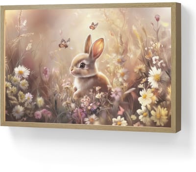 Nachtlampje 60x40 cm - Kinder lamp - Konijntje - Bruin - Bloemen - Vlinders - Tafellamp kinderkamer draadloos - Slaapkamer lampje - Bedlamp kinderen - Kinderlampje - Wandlamp babykamer - Nachtlampjes