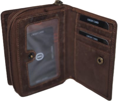 Oi luxe Hunter bruine leren ritsportemonnee / leren damesportemonnee dubbelzijdig / afsluitbare beurs met pasjes verdeeld / overzichtelijke portemonnee met ruim ritsvak voor muntgeld / beveiligd tegen skimmen / bruin leer / 539H