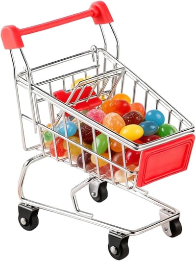 Mini boodschappentrolley - Speelgoed winkelwagen - Imitatiespel - Roestvrijstalen frame - 24 x 16.5 x 10 cm - Zilver