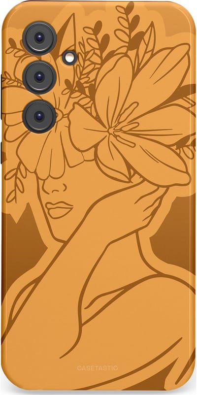 Casetastic hoesje geschikt voor Samsung Galaxy A35 - Dubbellaagse bescherming - Botanische Elegantie - Fashion Case - Goud Bruin Terracotta