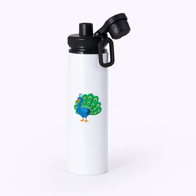 Hacebo® - Pauw waterfles met draaidop zwart - Vogels - Dieren liefhebbers - Kinderboerderij - veren - water fles - 850ML