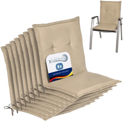 Beautissu Set van 8x Tuinkussens Lage Rug Loft NL 100 x 50 x 6 cm - Kussen Natuur - Zitkussen Sierkussen Tuinstoel
