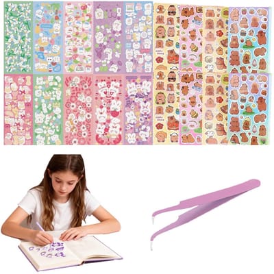 Dailygoods- Waterdichte Stickers 120 Vellen - Kinders stickers - Zelfklevende Decoratie - Kleurrijke Cartoonstijl - Inclusief Pincet 10,5 cm - Duurzaam Materiaal