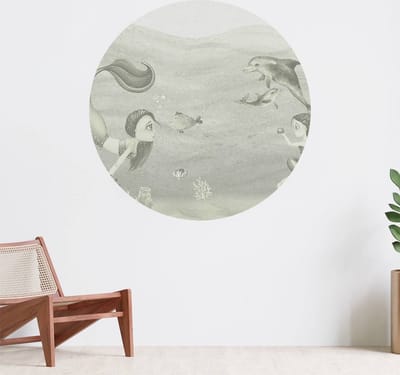 Muurcirkel zelfklevend behang - Zeemeerminnen wereld in groen - Wanddecoratie - 080cm behangcirkel - Ronde sticker voor aan de muur - Behangsticker verkrijgbaar in verschillende formaten