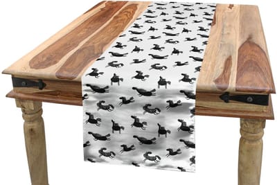 ABAKUHAUS – Paarden tafelrunner – 40x180 cm – zwart-wit