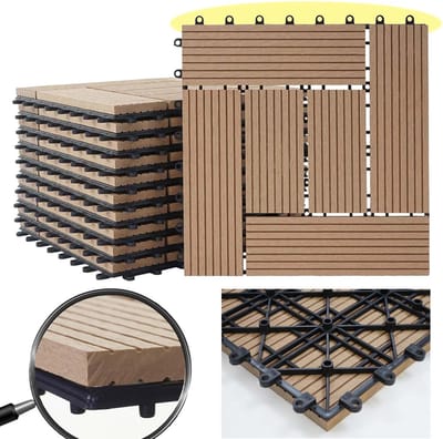 Cosmo Casa WPC Vloertegel - Houtlook - Balkon/Terras - 11x elk 30x30cm = 1m² - Premium - Teak Offset
