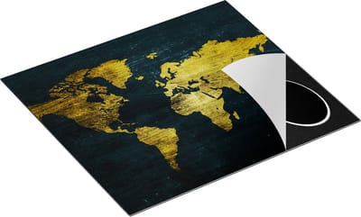 Chefcare Inductie Beschermer Gouden Wereldkaart - 60x50 cm - Afdekplaat Inductie - Kookplaat Beschermer - Inductie Mat