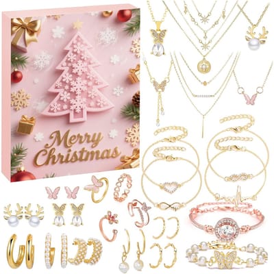 Adventskalender Sieraden Kerstkalender Voor Dames En Meisjes - 24 Verrassingsarmbanden, Kettingen En Oorbellen - Rosé gouden Sieradenset - Verstelbare Kettingen En Armbanden - Cadeau Voor Vrouwen, Meisjes, Tieners En Kinderen