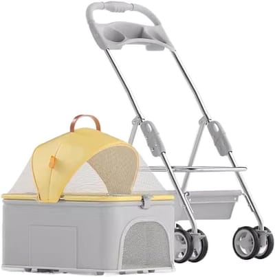 Hondenbuggy 3-in-1 - Dierenwagen Kinderwagen - Huisdieren Vervoeren - Afneembare Drager - 12 kg Draagvermogen - Geel