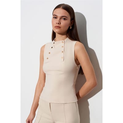 Mouwloze Geribbelde Halve Colblouse