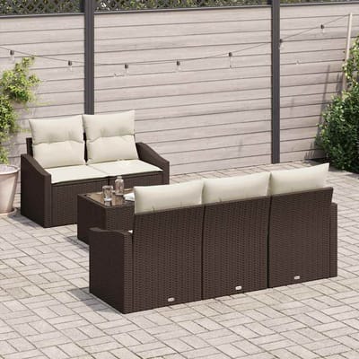vidaXL Bankstel met kussen met kussen 6 pcs Bruin en Crème poly rattan