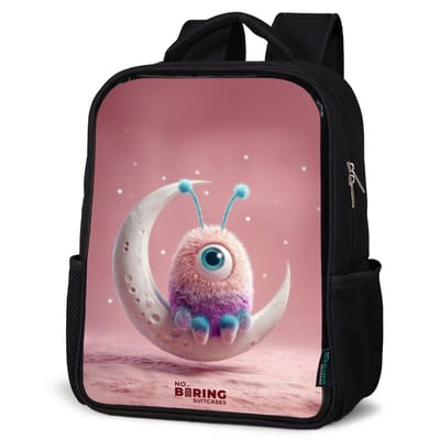 NoBoringSuitcases.com® - Rugzak zwart - Schooltas jongen & meisje - Maanwip met Pluizig Wezentje - Rugtas voor school - Boekentas kind - Schoolrugzak - Kinderrugzak