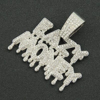 Mode Rock Pendentif Lettre EAZY MONEY Avec Strass 13mm Chaîne Cubaine Miami HipHop Iced Out Bling Colliers Charme Bijou Homme gray