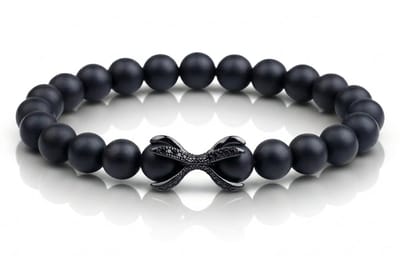 Armband Heren Zwart – Kralenarmband Onyx Natuursteen – Stoere Heren Armband Stainless Steel – Elastische Armband Mannen – Cadeau voor Mannen – Galeara Fuori 19,5cm