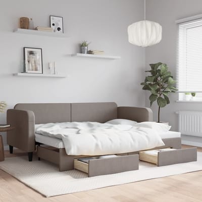 vidaXL - Slaapbank - met - onderschuifbed - en - lades - 80x200 - cm - stof - taupe