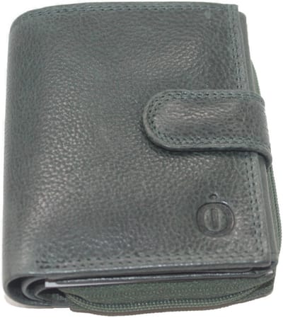 Oi vintage groene leren rits portemonnee voor veel pasjes / afsluitbare beurs met ritsvak voor kleingeld / compacte portemonnee met ruim vak voor muntgeld / RFID SAFE / groen leer / 339VI Green