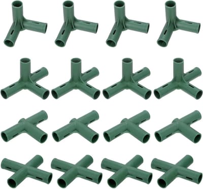16 stuks 19 mm broeikasframe bouwconnectoren, 4 soorten pijpfittingen voor druivenlatwerk/zonnebrandwerende schuur/tuinplantenpalen, kasaccessoires [groen]