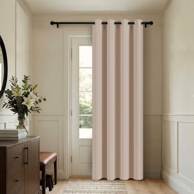 Qelus Deurgordijn Verduisterend met Ringen - Thermisch Isolerend Gordijn Kant en Klaar 260GSM - Ruimteverdeler Voor Slaapkamer, Keuken & Trappengat - Tegen Tocht, Totale privacy & Geluidsbestendig - 132cmx244cm - Beige - 1 Stuk