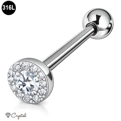 Tongpiercing - 316L Chirurgisch Staal - met Crystal Clear Steentjes