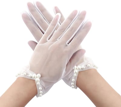 Dailygoods- Gaas-handschoenen Elegante Parels - Korte Bruiloft/Huwelijksfeest - Diner/Opera Accessoires - 1 Paar - 22,5 x 9 cm - Hoogwaardig Materiaal - Dameshandschoenen
