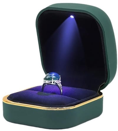 Allecto - Sieradendoos - Luxe Velvet Ring Box met LED Licht - Ideaal voor Verloving en Trouwerij - Donkergroen - Elegant - Opslag voor Sieraden - P...