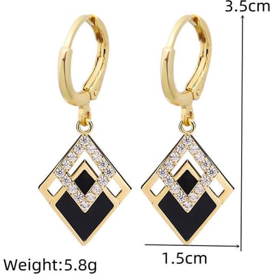 Mode Uitgesneden Ruit Drop Oorbellen voor Vrouwen Feest Metaal Zwart Emaille Olie Kristal Geometrie Dangle Oorbellen Sieraden Cadeau beige