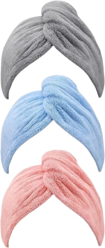 Haarhanddoek - 3 Stuks - Roze, Blauw en Grijs - Microvezel Handdoek Krullend Haar - Handdoek voor Haar - Hair Towel - Hoofdhanddoek