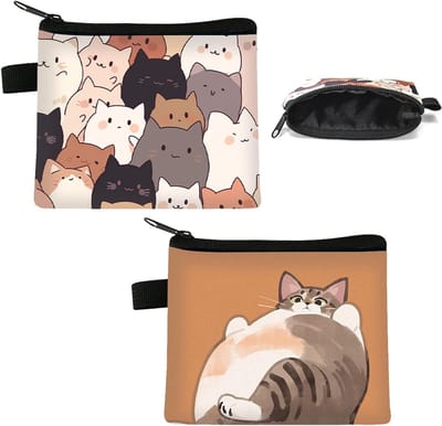 Schattige Kat Handtas voor Meisjes, Set van 2, Kleine Ritszak, Waterdichte Portemonnee voor Vrouwen en Tieners, Perfect voor Dagelijks Gebruik en Cadeaus