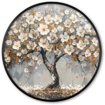 Poster in lijst Rond - Fotolijst 60x60 cm - Posters - Boom - Goud - Bloemen - Abstract - Kunst - Ronde posterlijst zwart - Decoratie - Wanddecoratie woonkamer - Muurdecoratie slaapkamer