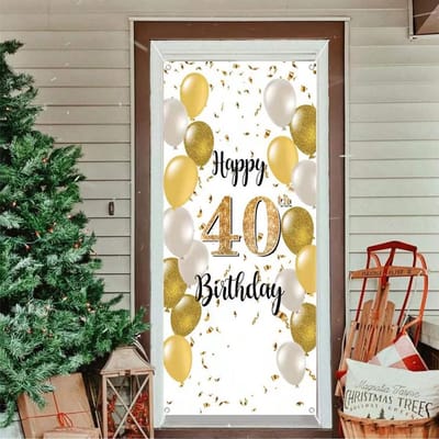 40th birthday decoration background white and gold door decoration banner fabric sign 40th birthday party welcome - ShopVlot