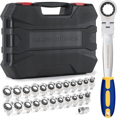 Ratchetsleutel Set 24-in-1 met Flexibele Kop - Metrische & SAE Maten Sleutelset