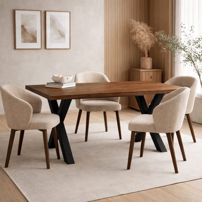 Eettafel Massief Eikenhout met Walnoot finish - 160x80 - Zwarte X-poot - Kumo