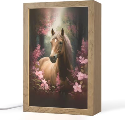 Nachtlampje 20x30 cm - Kinder lampje - Paard - Bloemen - Roze - Natuur - Bos - Tafellamp kinderkamer - Slaapkamer lamp - Bedlamp kinderen - Kinderlampje stopcontact - Wandlamp babykamer - Nachtlampjes