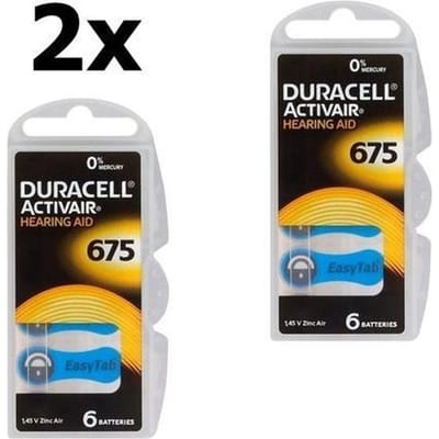12 Stuks (2 Blisters a 6st) - Duracell ActivAir 675 MF Hg 0% gehoorapparaat batterij 650mAh 1.45V