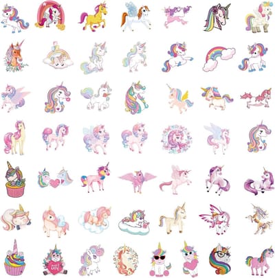 Set van 50 Waterdichte Eenhoorn Stickers voor Meisjes - Grote 6,5 cm Stickers voor Verjaardagsdecoratie, Koffers en Creatieve Projecten