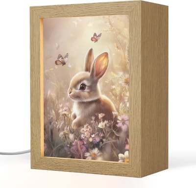 Nachtlampje 15x20 cm - Kinder lampje - Konijntje - Bruin - Bloemen - Vlinders - Tafellamp kinderkamer - Slaapkamer lamp - Bedlamp kinderen - Kinderlampje stopcontact - Wandlamp babykamer - Nachtlampjes