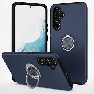 Hoesje Geschikt voor Samsung Galaxy A17 5G - Donker Blauw- Casemania Armor Back Cover met Kickstand Ring