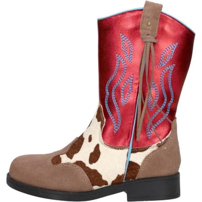Shoesme Rode Cowboylaars Met Print - Laarzen Kinderen - Meisjes - Red Cognac - Microfiber leer - Maat 28