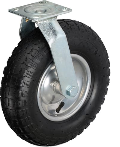 Zwenkwiel luchtband - 300 mm - met plaatje - tot 120 kg - zwart-zilver